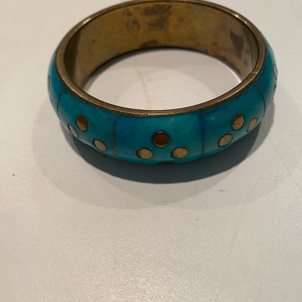 Turquoise and Gold Polka Dot Bangle Bracelet
